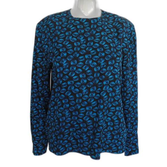 Vintage ALBERT NIPON Silk Blouse/Tunic, 8, Black/Blue, Geometric swirl - Picture 8 of 13